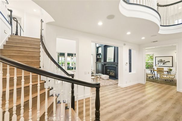 Fireplace, Interior, Recessed Lighting, Wood Texture Flooring
