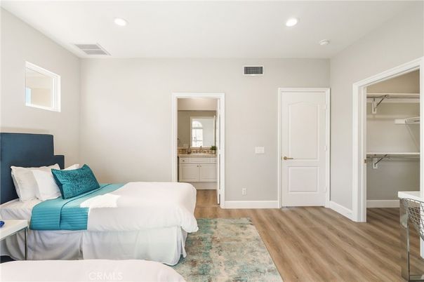Bedroom, Interior, Recessed Lighting, Wood Texture Flooring