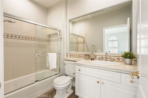 Bathroom, Glass Shower, Interior, Tile Countertops, Wood Texture Flooring