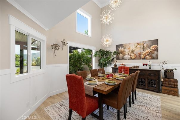 Chandelier, Dining room, Interior, Wood Texture Flooring