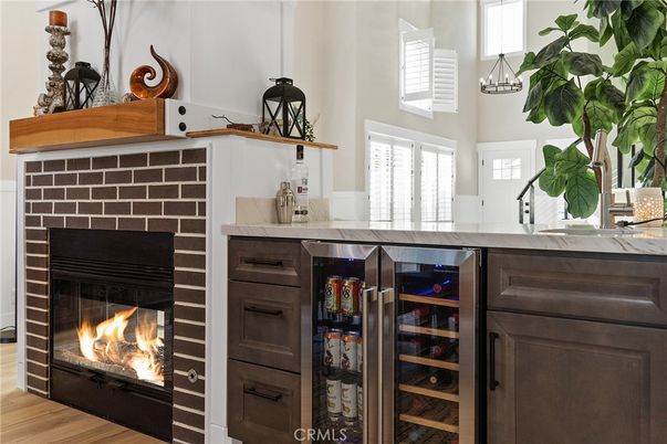 Fireplace, Interior, Pendant Lights, Wood Texture Flooring