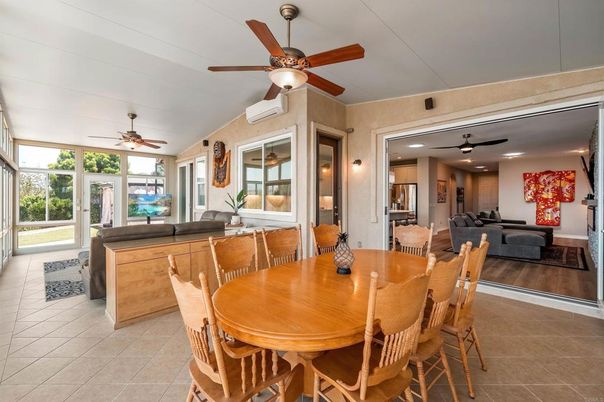 Dining room, Interior, Living room, Recessed Lighting, Wood Texture Flooring