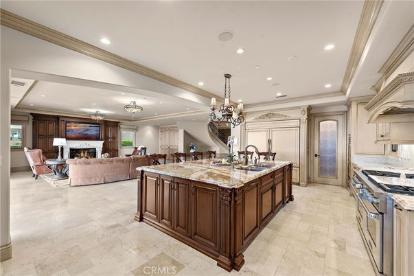 Chandelier, Fireplace, Interior, Kitchen, Living room, Recessed Lighting
