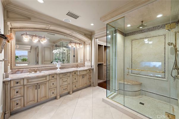 Bathroom, Dual Sink Vanities, Glass Shower, Interior, Recessed Lighting