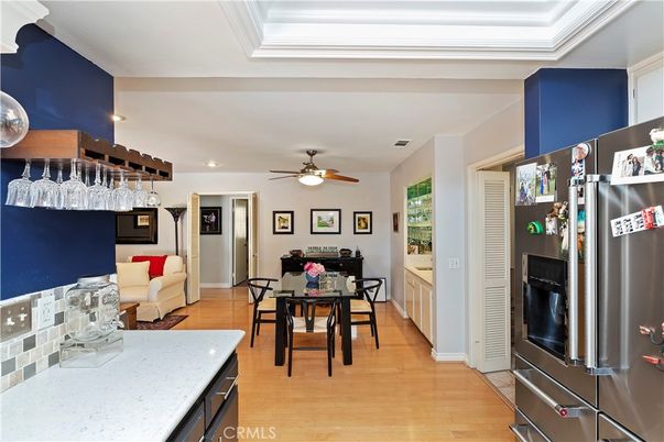 Dining room, Interior, Kitchen, Recessed Lighting, Wood Texture Flooring
