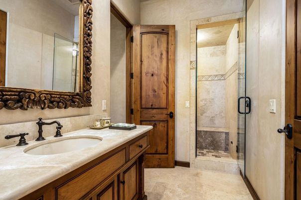 Bathroom, Dual Sink Vanities, Glass Shower, Interior, Tile Countertops