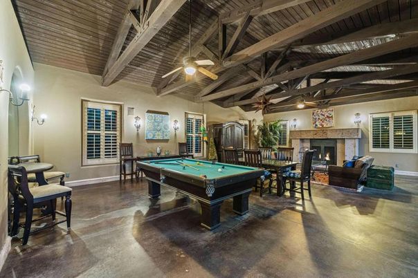 Billiard Table, Fireplace, Game Room, Interior, Wooden Beams, Wooden Ceilings