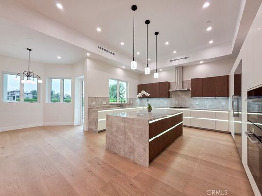 Interior, Kitchen, Pendant Lights, Recessed Lighting, Wood Texture Flooring