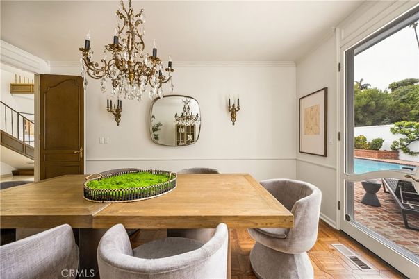 Chandelier, Dining room, Interior, Wood Texture Flooring