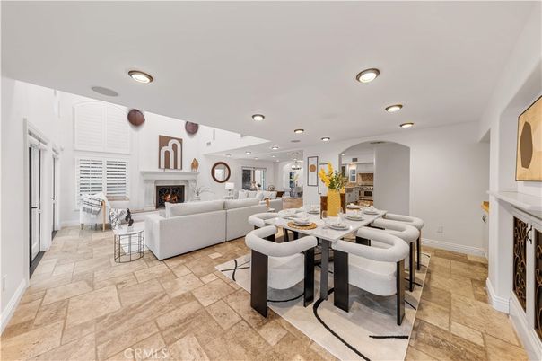 Dining room, Fireplace, Interior, Living room, Recessed Lighting