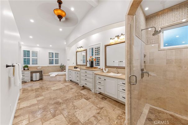Bathroom, Dual Sink Vanities, Glass Shower, Interior, Recessed Lighting