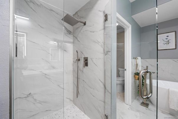 Bathroom, Glass Shower, Interior, Marble, Marble Walls