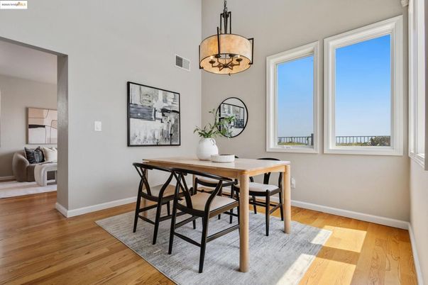 Bedroom, Dining room, Interior, Pendant Lights, Wood Texture Flooring