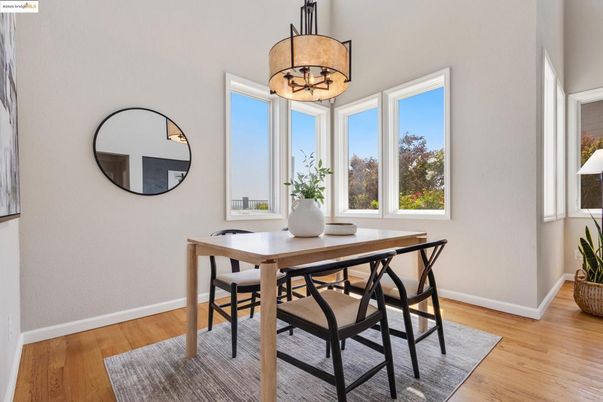 Chandelier, Dining room, Interior, Pendant Lights, Wood Texture Flooring