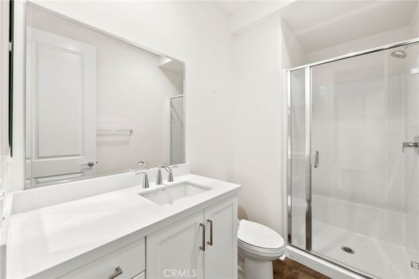 Bathroom, Glass Shower, Interior, Wood Texture Flooring