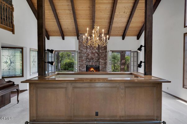 Billiard Table, Chandelier, Fireplace, Interior, Wooden Beams, Wooden Ceilings