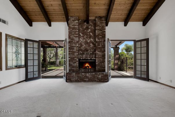 Empty room, Fireplace, Interior, Wooden Beams, Wooden Ceilings