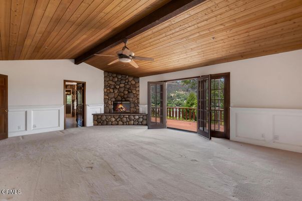 Empty room, Fireplace, Interior, Stone Walls, Wooden Beams, Wooden Ceilings