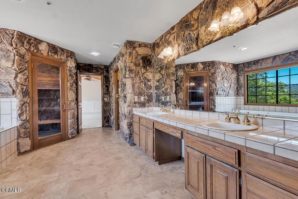 Bathroom, Dual Sink Vanities, Interior, Recessed Lighting, Tile Countertops