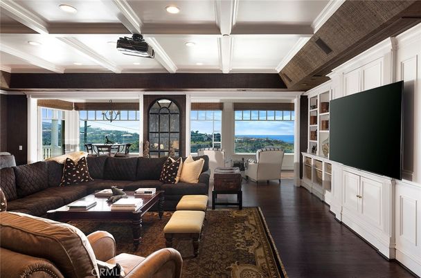 Dining room, Interior, Living room, Recessed Lighting, Water, Wood Texture Flooring