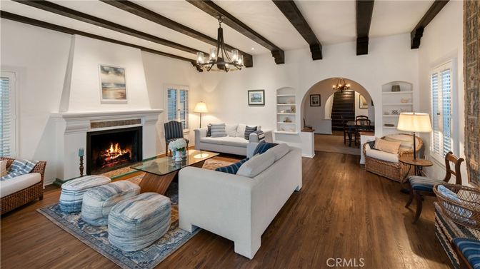 Fireplace, Interior, Living room, Pendant Lights, Wooden Beams, Wood Texture Flooring