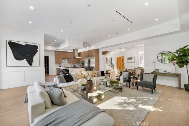 Interior, Kitchen, Living room, Recessed Lighting, Stainless Steel Appliances, Wood Texture Flooring