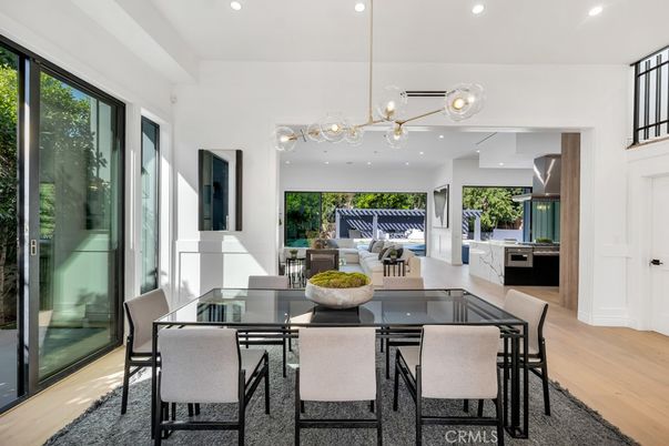 Dining room, Interior, Living room, Pendant Lights, Recessed Lighting, Wood Texture Flooring