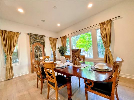 Dining room, Interior, Recessed Lighting, Wood Texture Flooring