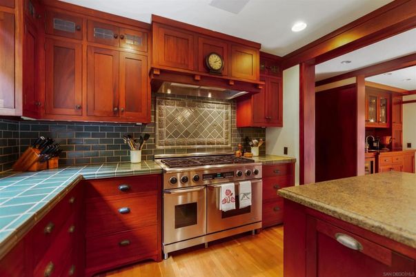 Interior, Kitchen, Recessed Lighting, Stainless Steel Appliances, Tile Countertops, Wood Texture Flooring