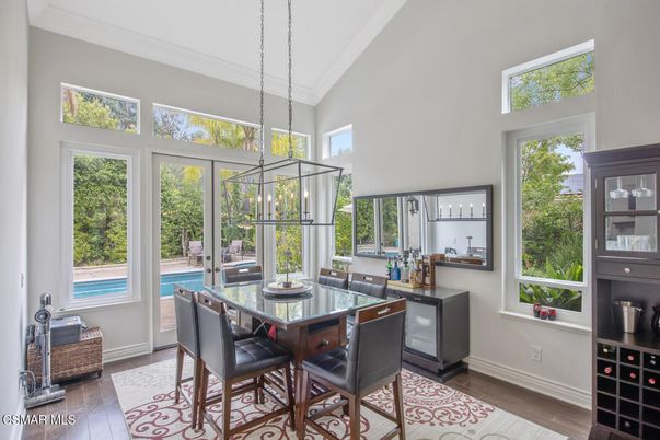 Dining room, Interior, Pendant Lights, Wood Texture Flooring