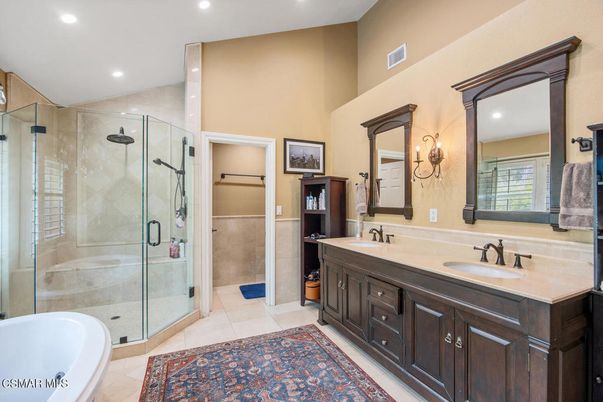 Bathroom, Dual Sink Vanities, Glass Shower, Interior, Recessed Lighting