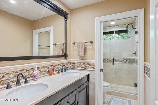 Bathroom, Dual Sink Vanities, Glass Shower, Interior, Recessed Lighting