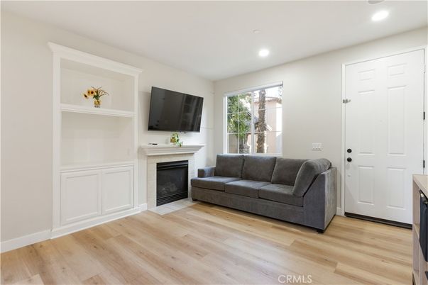Fireplace, Interior, Recessed Lighting, Wood Texture Flooring