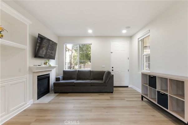 Fireplace, Interior, Recessed Lighting, Wood Texture Flooring
