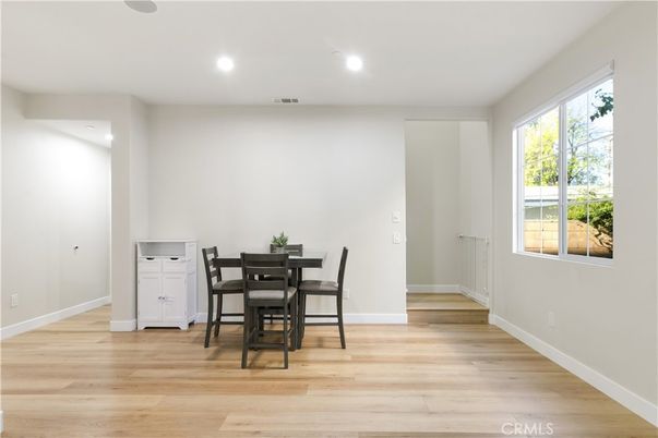 Dining room, Interior, Recessed Lighting, Wood Texture Flooring