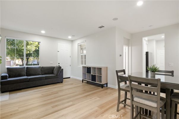 Dining room, Interior, Recessed Lighting, Wood Texture Flooring