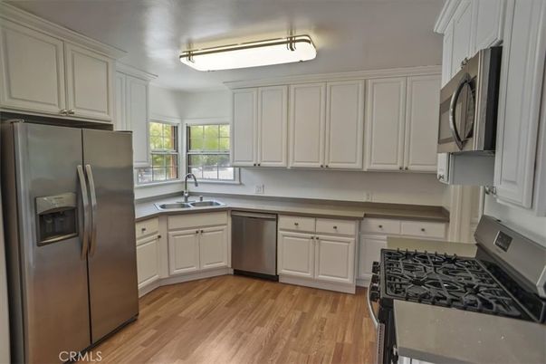 Interior, Kitchen, Stainless Steel Appliances, Wood Texture Flooring