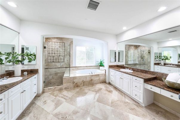 Bathroom, Dual Sink Vanities, Glass Shower, Interior, Recessed Lighting