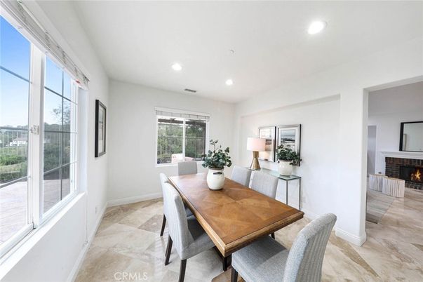 Dining room, Fireplace, Interior, Recessed Lighting