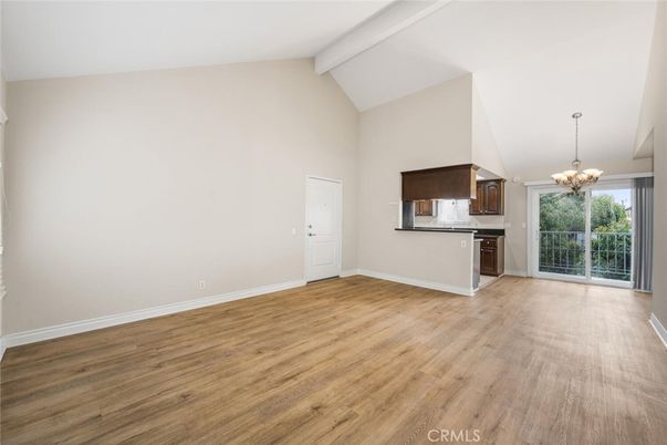 Chandelier, Empty room, Interior, Kitchen, Wood Texture Flooring