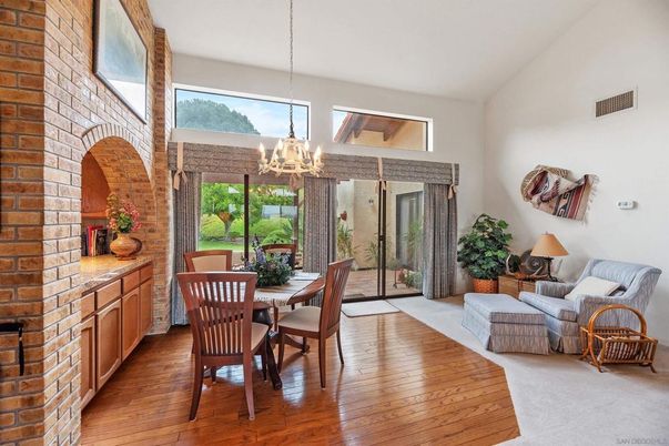 Chandelier, Dining room, Interior, Stone Walls, Wood Texture Flooring