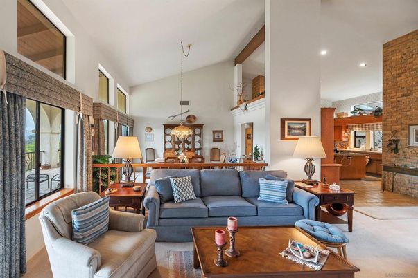 Dining room, Interior, Living room, Pendant Lights, Recessed Lighting, Stone Walls, Wood Texture Flooring