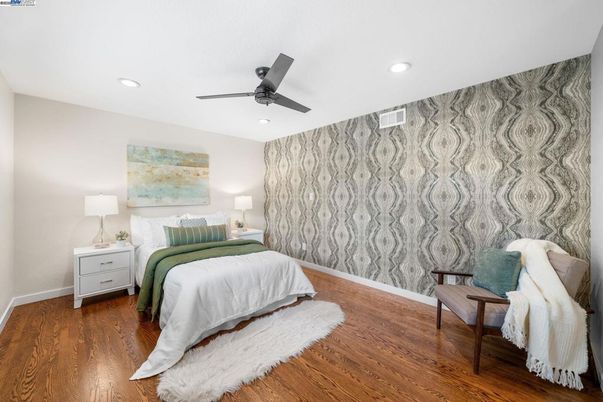 Bedroom, Interior, Recessed Lighting, Wood Texture Flooring