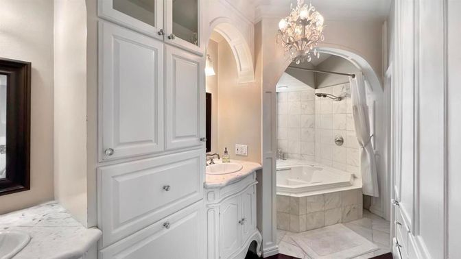 Bathroom, Chandelier, Interior, Marble