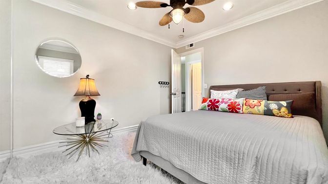 Bedroom, Interior, Marble, Recessed Lighting