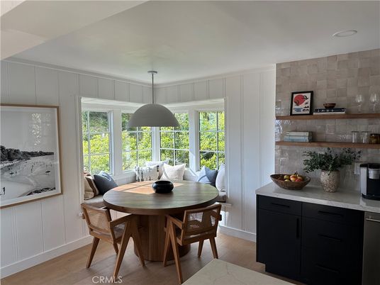 Dining room, Interior, Pendant Lights, Wood Texture Flooring