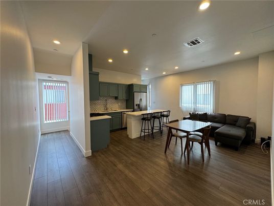 Dining room, Interior, Kitchen, Recessed Lighting, Wood Texture Flooring