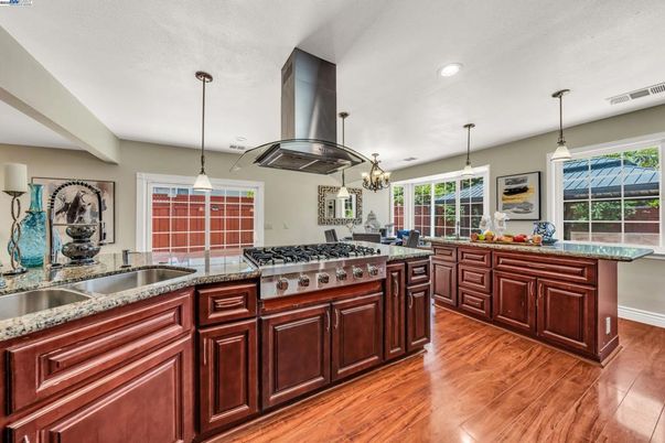 Chandelier, Interior, Kitchen, Pendant Lights, Recessed Lighting, Wood Texture Flooring
