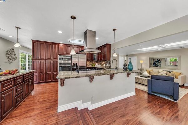 Interior, Kitchen, Living room, Pendant Lights, Recessed Lighting, Stainless Steel Appliances, Wood Texture Flooring