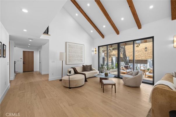 Interior, Living room, Recessed Lighting, Wooden Beams, Wood Texture Flooring